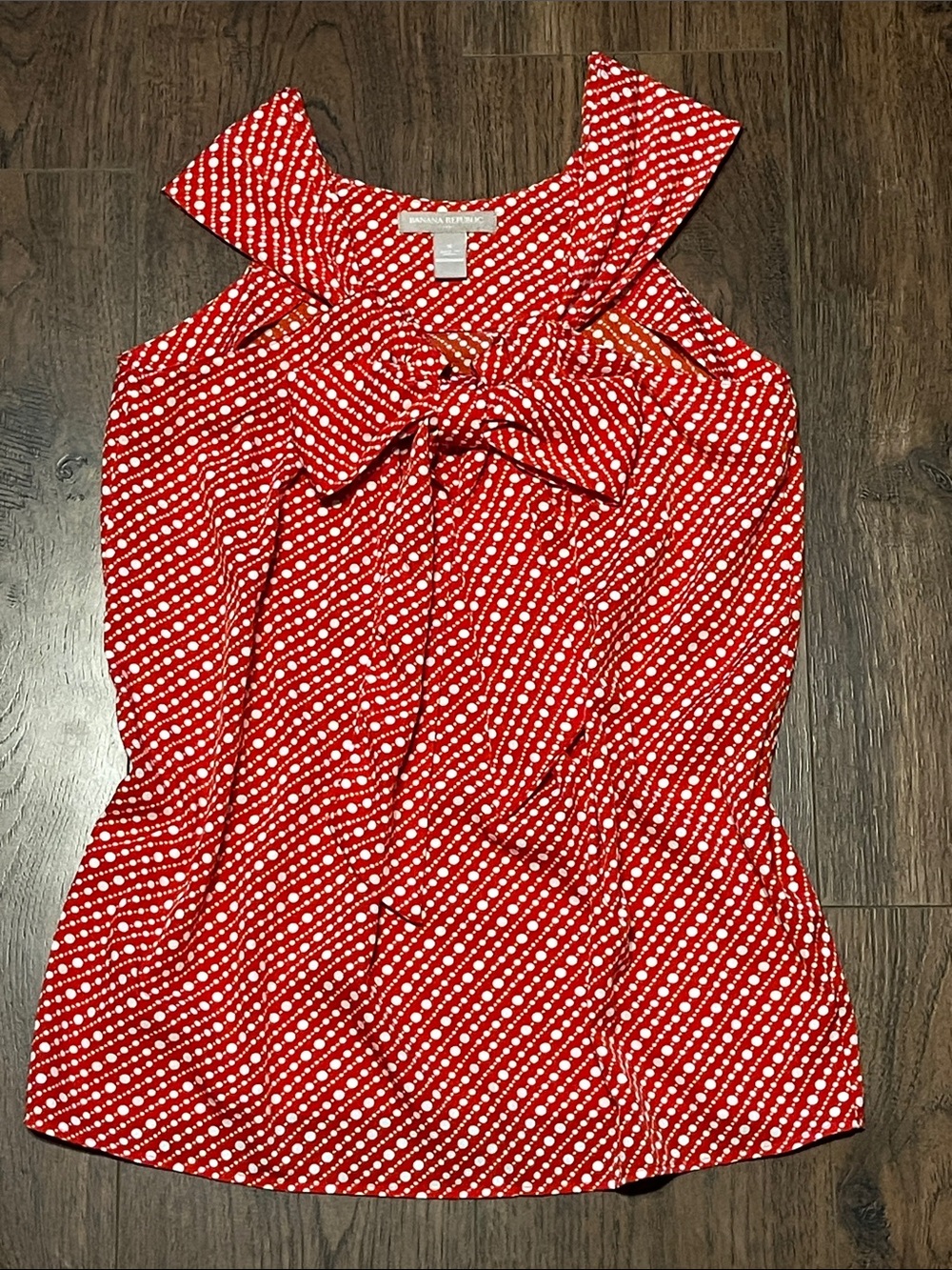 Banana Republic Red and White Polka Dot Bow Neck Camisole